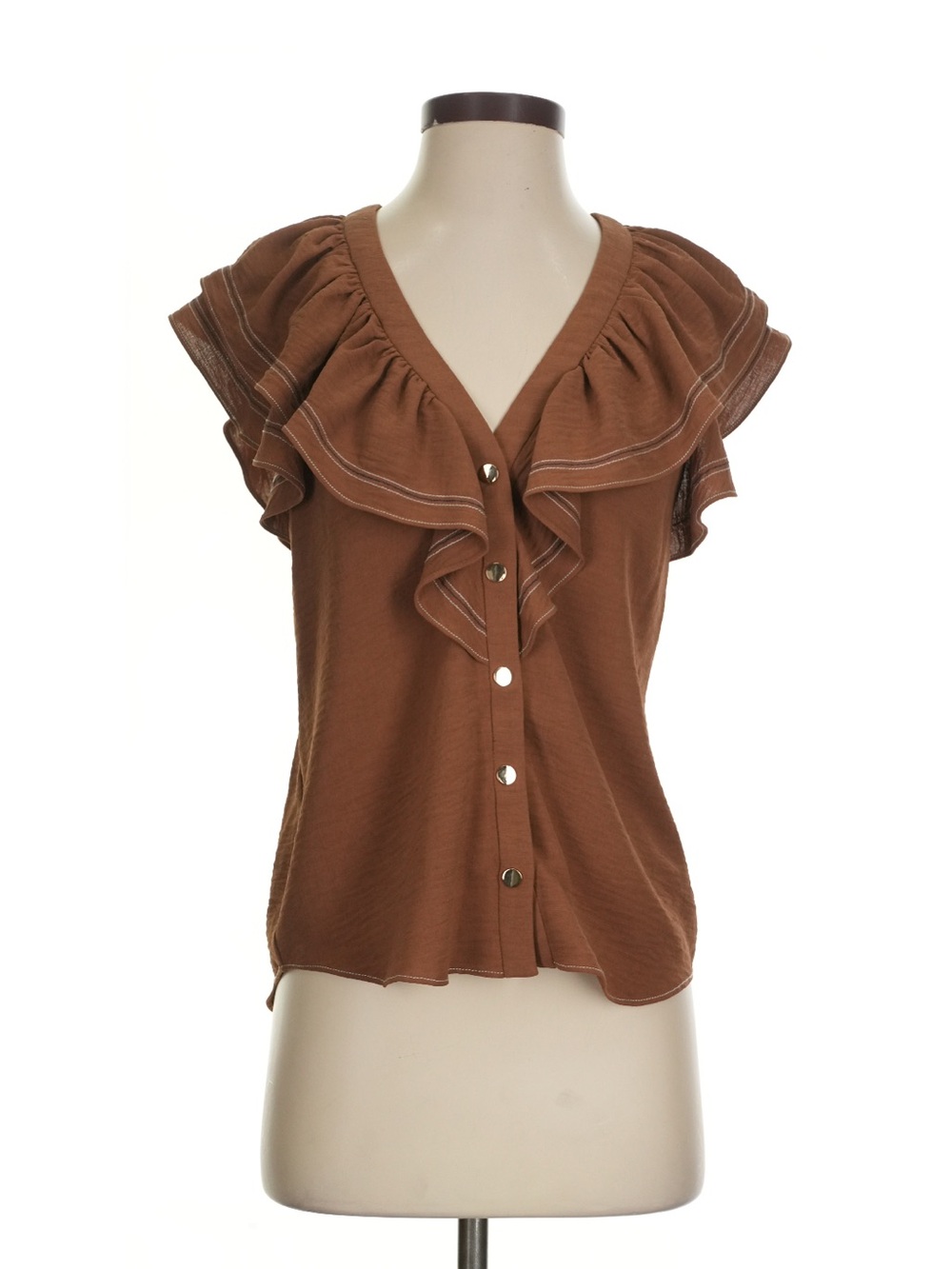 Ramy Brook Women's Brown Ruffle Button-Front Top